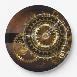 Assiettes En Carton Horloge Steampunk avec des engrenages anciens