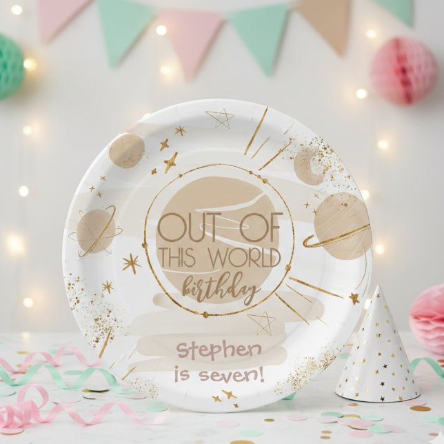 Assiettes En Carton Hors de ce anniversaire de l'espace mondial (Créateur téléchargé)