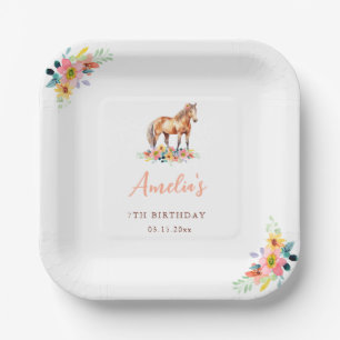 Assiettes En Carton Horse Aquarelle Anniversaire Fête Pony