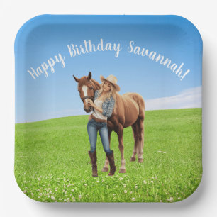Assiettes En Carton Horse Girl Anniversaire Célébration Message spécia
