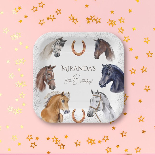 Assiettes En Carton Horses équestre élégante fête d'anniversaire (Horse themed birthday party tableware personalized horse paper party plates for equestrian horse)