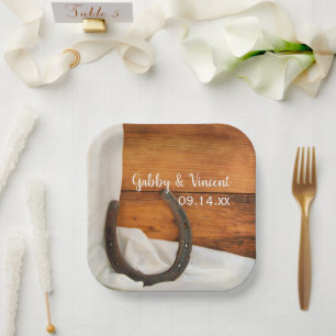Assiettes En Carton Horseshoe et Satin Country Barn Mariage