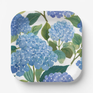 Assiettes En Carton Hortensias bleus Beau buisson floral