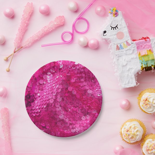 Assiettes En Carton Hot Pink Sequin (Fête)