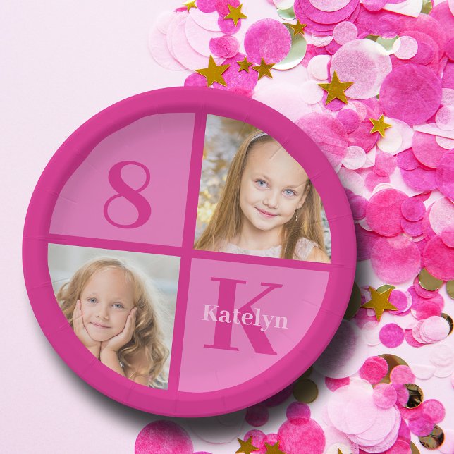 Assiettes En Carton Hot Rose Girls Photo Custom Anniversaire de enfant (Créateur téléchargé)