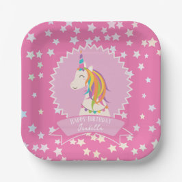 Assiettes En Carton Hot rose Magique Arc-en-ciel Unicorn fille Anniver