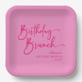 Assiettes En Carton Hot rose moderne minimaliste Anniversaire Brunch P