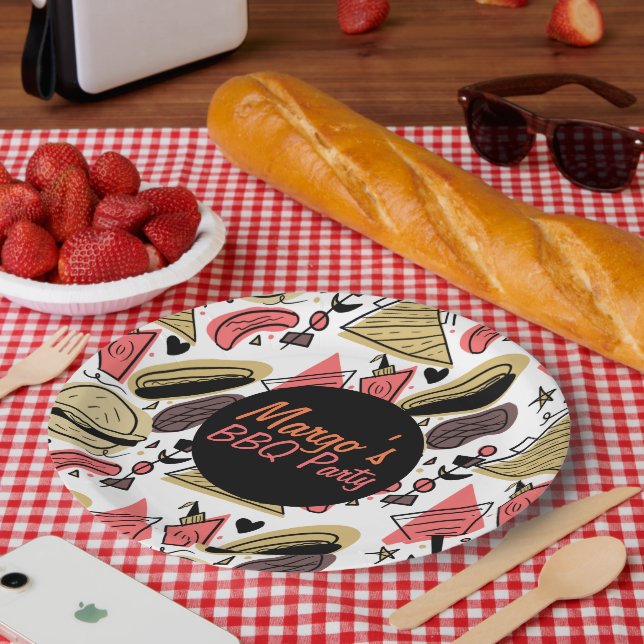 Assiettes En Carton Hotdog Burger Doodle BBQ Motif d'anniversaire (Pique-nique)