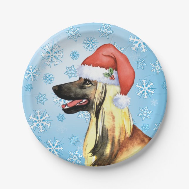 Assiettes En Carton Hound Afghan de Noël (Devant)