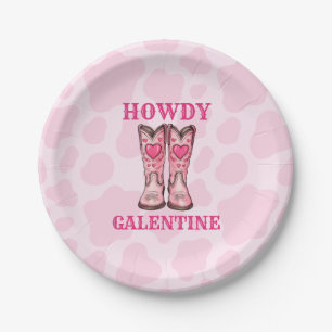 Assiettes En Carton Howdy Galentine rose Western Cowgirl plaque de pap