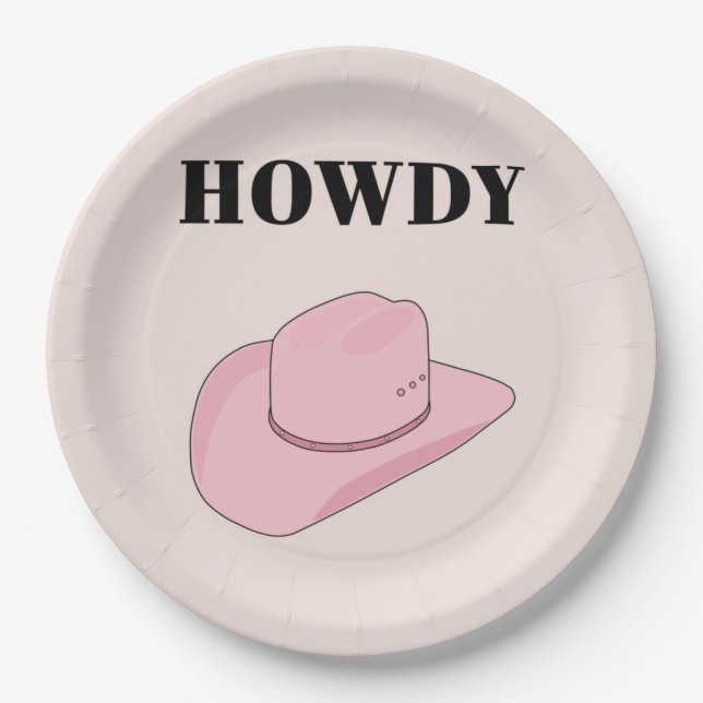 Assiettes En Carton Howdy Pink Cowboy Casquette (Devant)