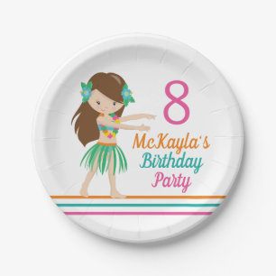 Assiettes En Carton Hula Girl Cute Custom Luau Anniversaire