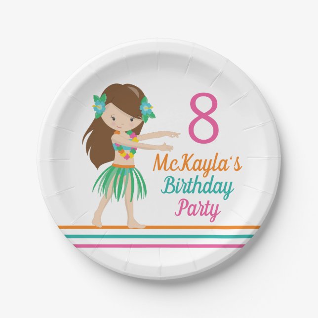 Assiettes En Carton Hula Girl Cute Custom Luau Anniversaire (Devant)