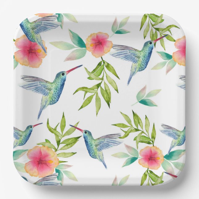 Assiettes En Carton Hummingbird Anniversaire Douche de fête (Recto)