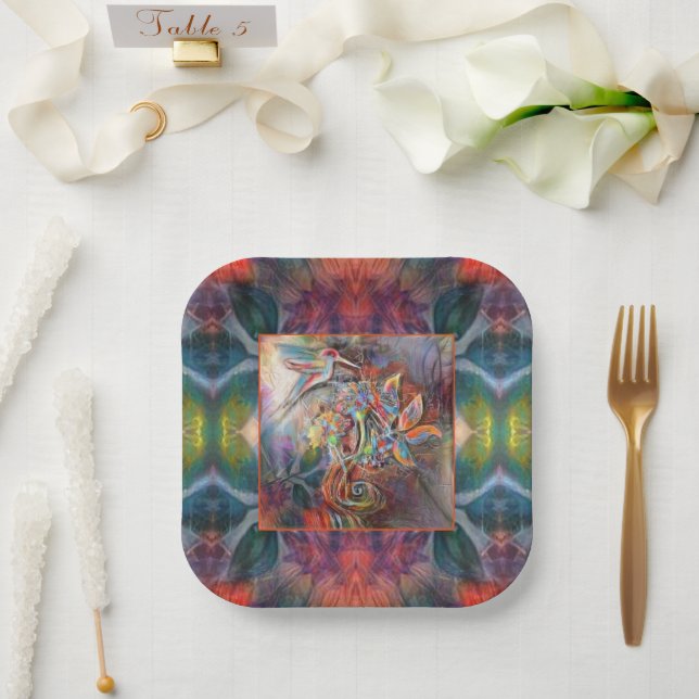 Assiettes En Carton Hummingbird Flight Soft Pastels Art (Mariage)