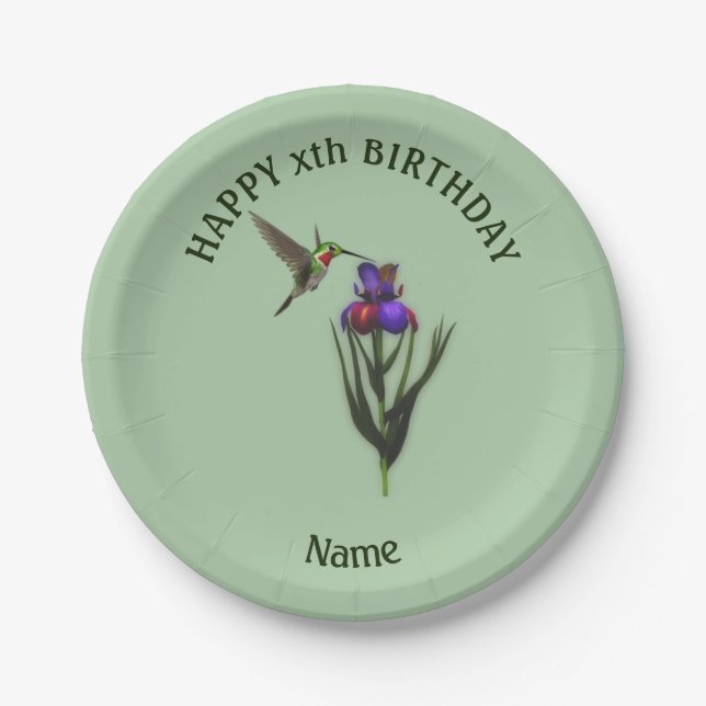 Assiettes En Carton Hummingbird Joyeux anniversaire Personnalisé (Devant)