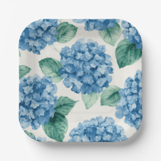 Assiettes En Carton Hydrangea Bleus Aquarelle Florale Botanique Florai