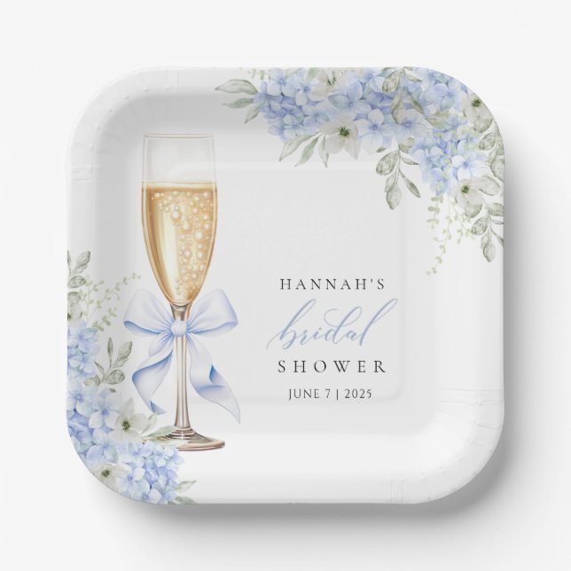 Assiettes En Carton Hydrangea Blue Floral Bridal Shower (Recto)