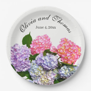Assiettes En Carton Hydrangea Bouquet rose bleu violet fleuri