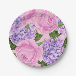 Assiettes En Carton Hydrangea et motif de pivoine