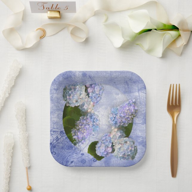 Assiettes En Carton Hydrangea Fantaisie  (Mariage)