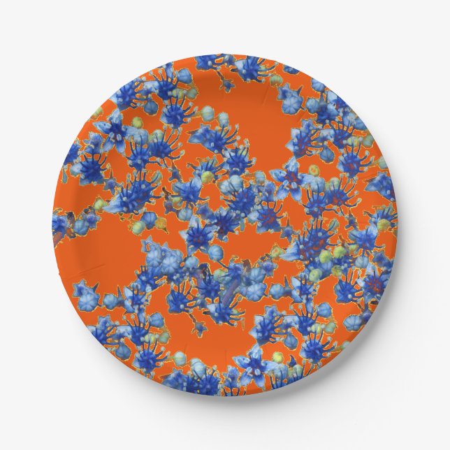 Assiettes En Carton Hydrangea orange et bleu (Devant)