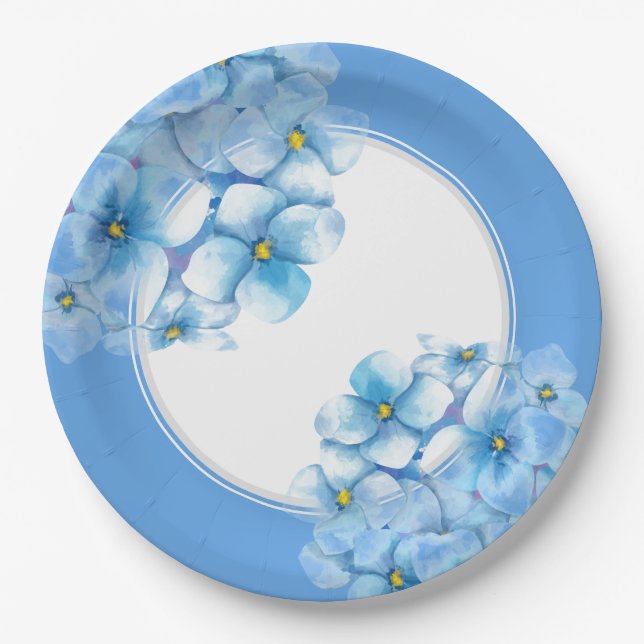 Assiettes En Carton Hydrangeas bleu plaque de papier (Devant)