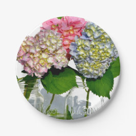 Assiettes En Carton Hydrangeas et jarre de Mason