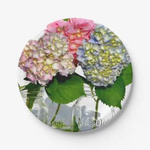 Assiettes En Carton Hydrangeas et jarre de Mason
