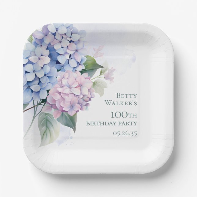 Assiettes En Carton Hydrangeas fête du 100e anniversaire (Recto)