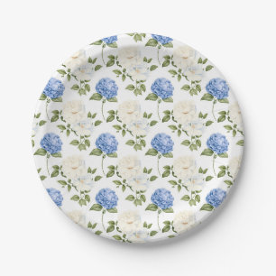 Assiettes En Carton Hydrangée bleue Motif floral