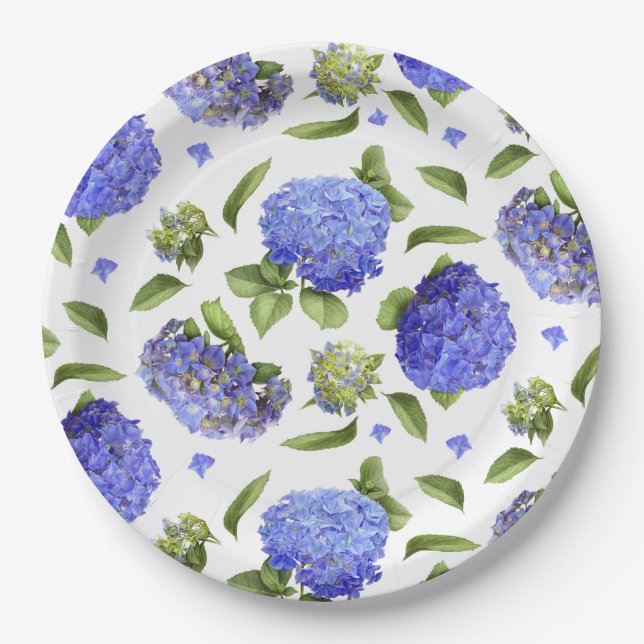 Assiettes En Carton Hydrangée Bleue Sur Tout Le Design Botanique (Devant)