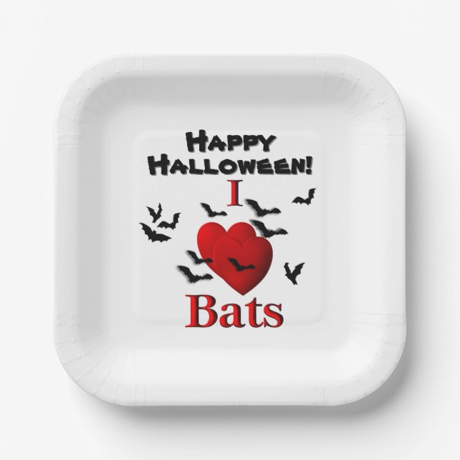 Assiettes En Carton I Heart Bats Happy Halloween (Recto)