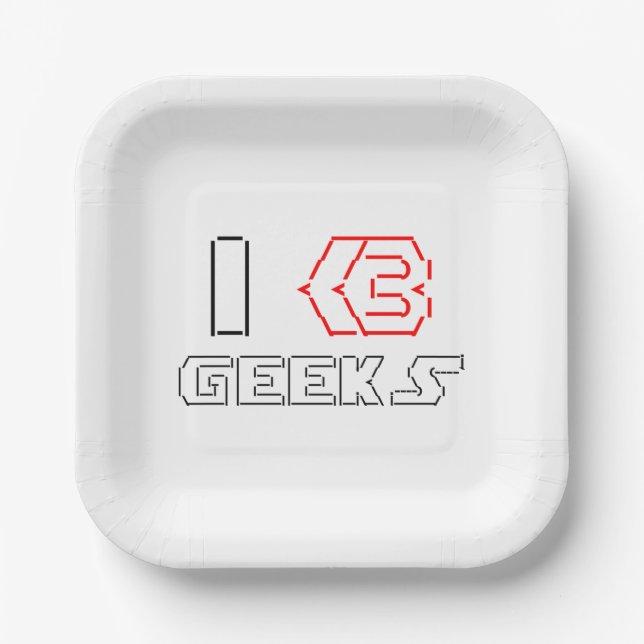 Assiettes En Carton I Heart Geek ASCII ART (Recto)