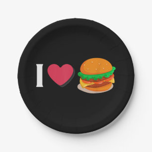 Assiettes En Carton I Love Burger Cheeseburger Manger malsain