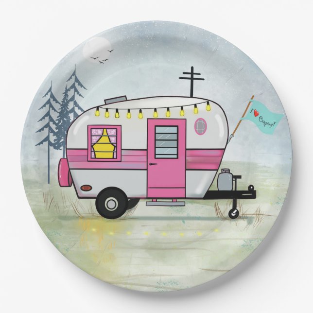 Assiettes En Carton I Love Camping Plaque Papier (Devant)