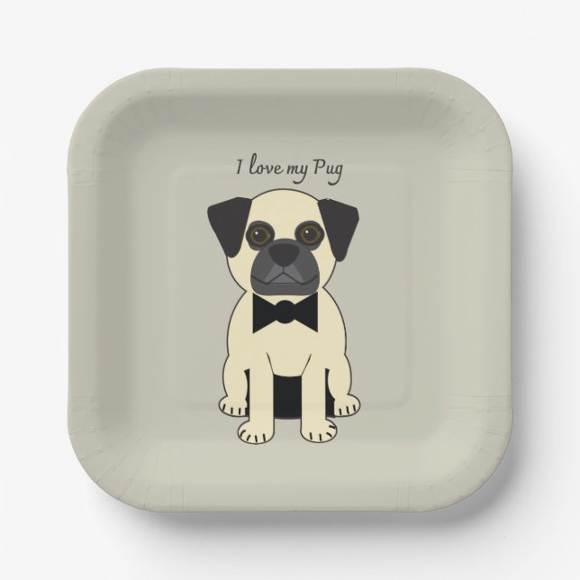 Assiettes En Carton I Love My Pug (Recto)