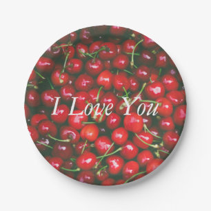 Assiettes En Carton I Love You - Design cerise
