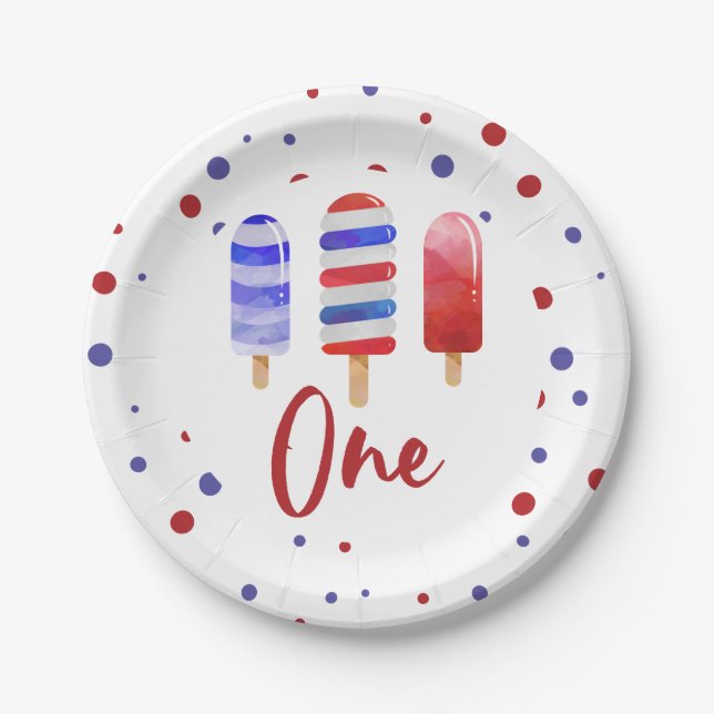 Assiettes En Carton Ice Pops One Red White Blue 1er Anniversaire (Devant)