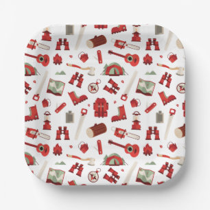 Assiettes En Carton Icônes de camping rustique avec thème d'aventure f