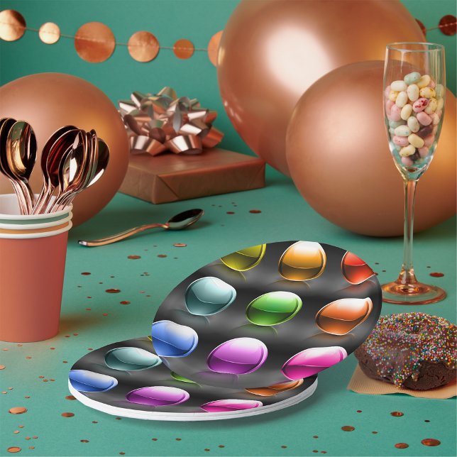 Assiettes En Carton Icônes de la sphère colorée brillante Boules Abstr (Créateur téléchargé)