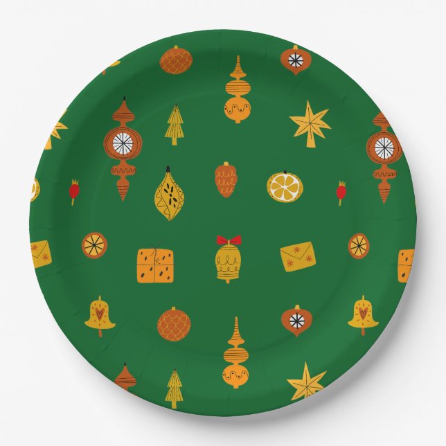 Assiettes En Carton Icônes de Noël modernes du milieu du siècle rétro (Devant)