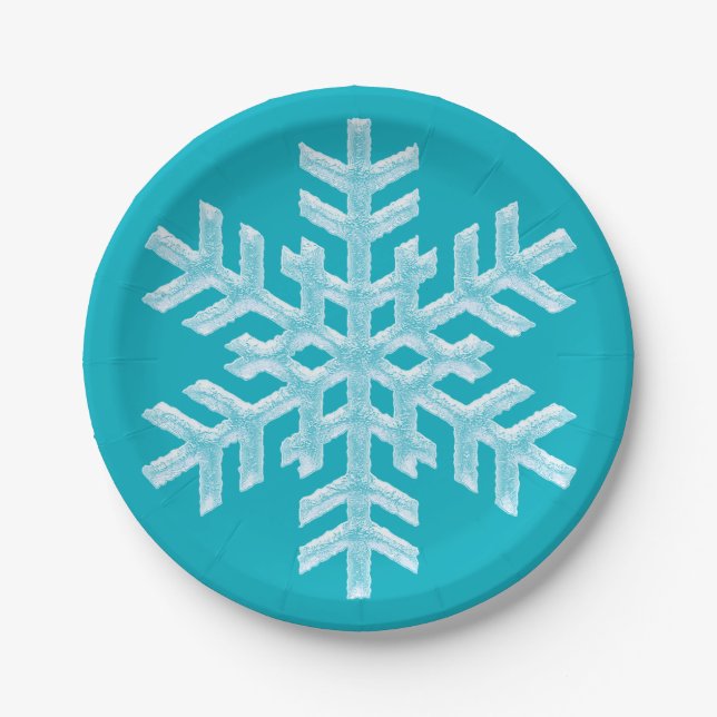Assiettes En Carton Icy Aqua Turquoise Gelé Flocon de neige Noël hiver (Devant)