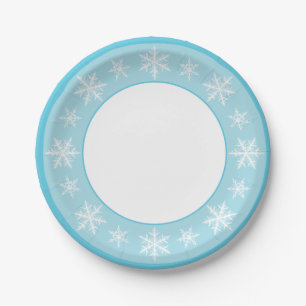 Assiettes En Carton Icy Blue Winter Wonderland Snowflake