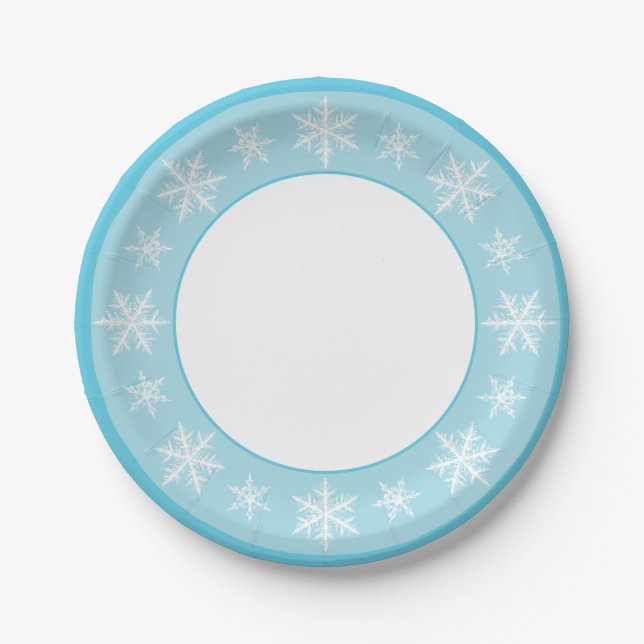 Assiettes En Carton Icy Blue Winter Wonderland Snowflake (Devant)