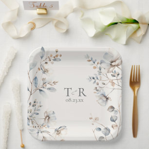 Assiettes En Carton ID de Mariage frontalier Fleur sauvage spécifié110