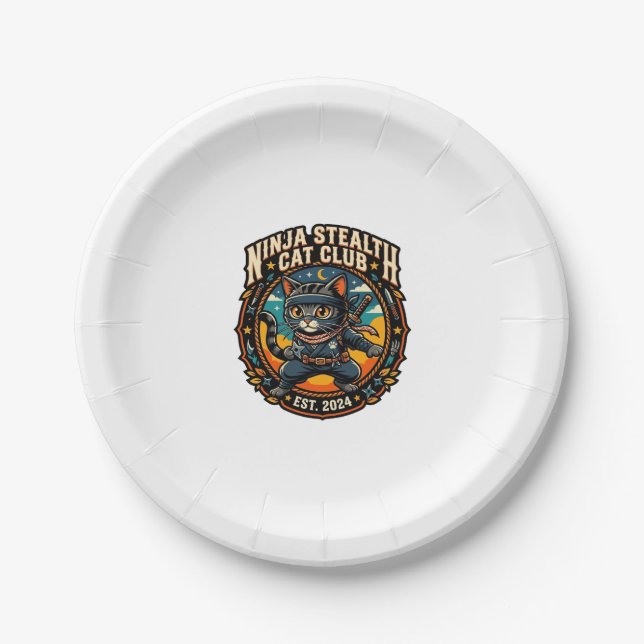 Assiettes En Carton Idée cadeau pour maman de chat Ninja Stealth Cat - (Devant)