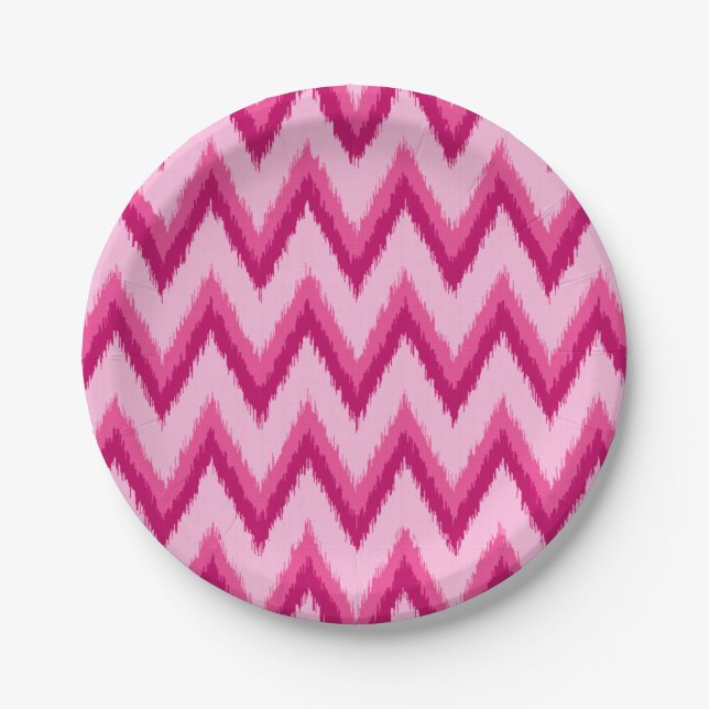 Assiettes En Carton Ikat Chevron Stripes - Fuchsia et rose pâle (Devant)