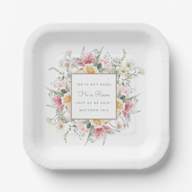Assiettes En Carton Il est ressuscité | Pâques Floral (Recto)