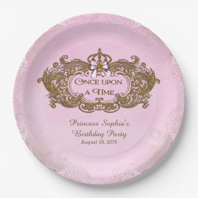 Assiettes En Carton Il était une fois princesse fête d'anniversaire (Devant)